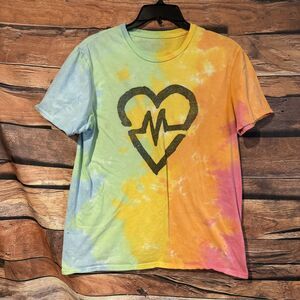 Revive M Tie Dye T-Shirt Short Sleeve Pastel Colorful Heart Beat Logo Skate